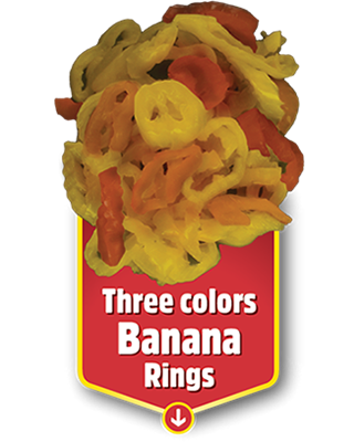 Banana en rodajas tricolor picante