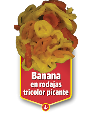 Banana en rodajas tricolor picante